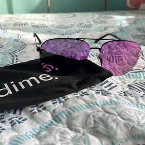 NWOT Dime aviator sunglasses with black detail and purple tinted lenses